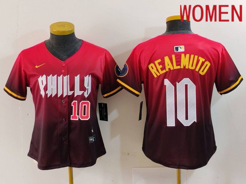 Women Philadelphia Phillies #10 Realmuto Red City Edition 2024 Nike MLB Jersey style 2->women mlb jersey->Women Jersey
